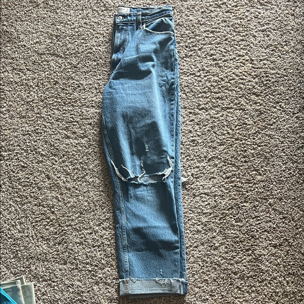Abercrombie & Fitch Distressed Blue Straight Leg Jeans